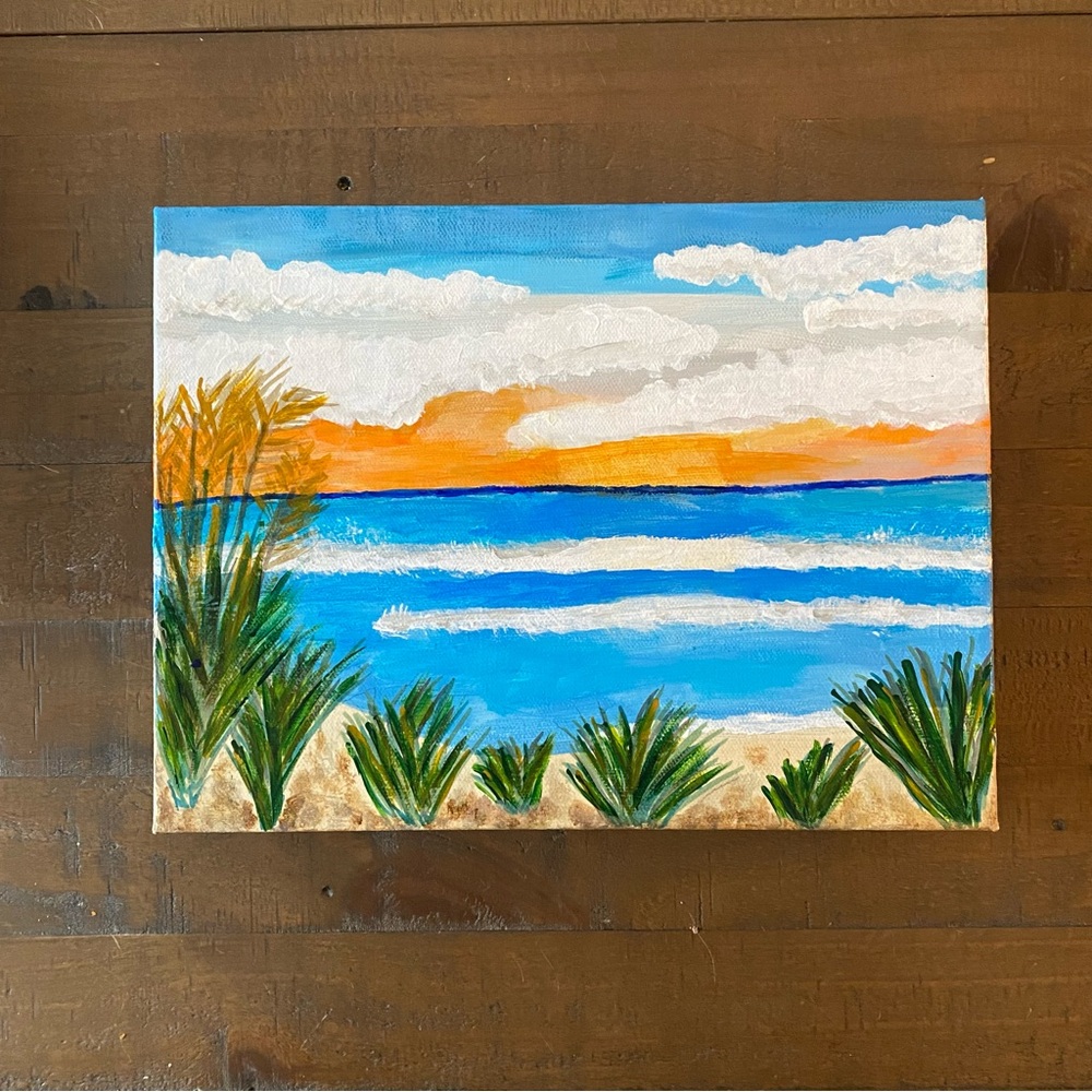 Original Coastal Acrylic Painting “The Big Wave ‘23” 9x12 Ocean Sunset Wall Art